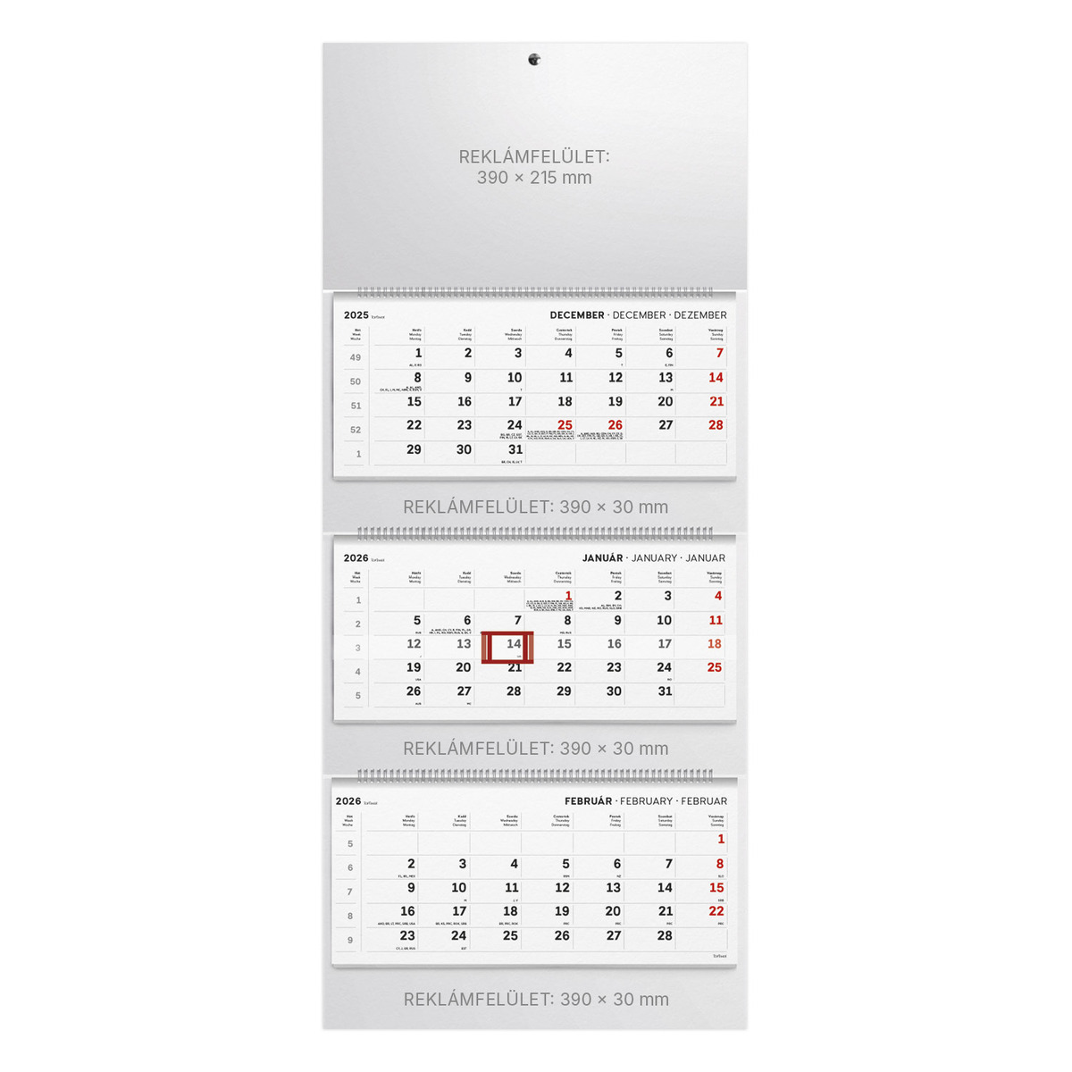 T082, 3 tömbből álló 3 havi spirálos speditőr naptár - Üres, nyomtatható fejrésszel T082, 3 tömbből álló 3 havi spirálos speditőr naptár - Üres, nyomtatható fejrésszel