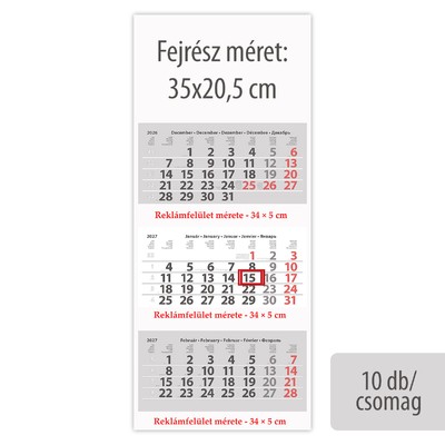 Maxi Classic, 3 tömbös 3 hónapos speditőr naptár - Üres, nyomtatható fejrésszel, 10db/csomag