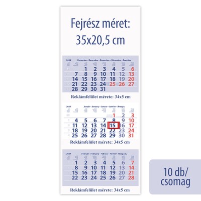 Maxi Club, 3 tömbös 3 hónapos speditőr naptár - Üres, nyomtatható fejrésszel, 10db/csomag