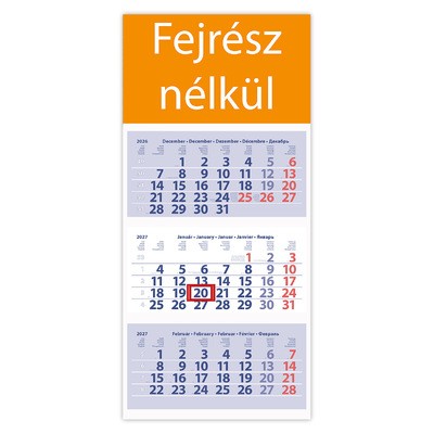 Medium Club, 3 tömbös 3 hónapos speditőr naptár - Fejrész nélkül