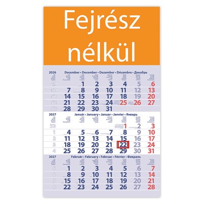 Primus Club, 12 lapos speditőr naptár - Fejrész nélkül