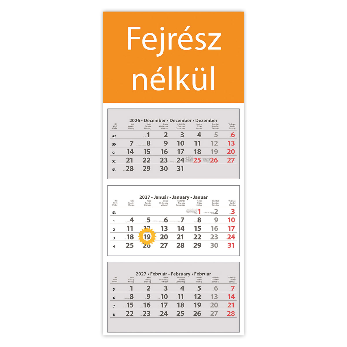 SP30, 3 tömbös 3 hónapos speditőr naptár TRN - Fejrész nélkül SP30, 3 tömbös 3 hónapos speditőr naptár TRN - Fejrész nélkül
