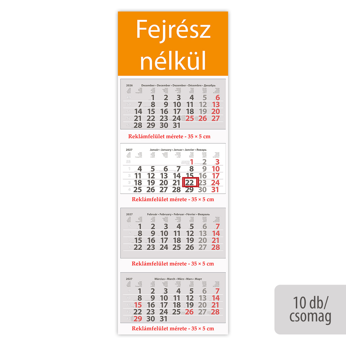 Szuper Maxi Classic, 4 tömbös 4 hónapos speditőr naptár - Fejrész nélkül, 10db/csomag Szuper Maxi Classic, 4 tömbös 4 hónapos speditőr naptár - Fejrész nélkül, 10db/csomag